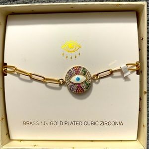 Arm Candy bracelet-evil eye chain brass 14k gold plated- New